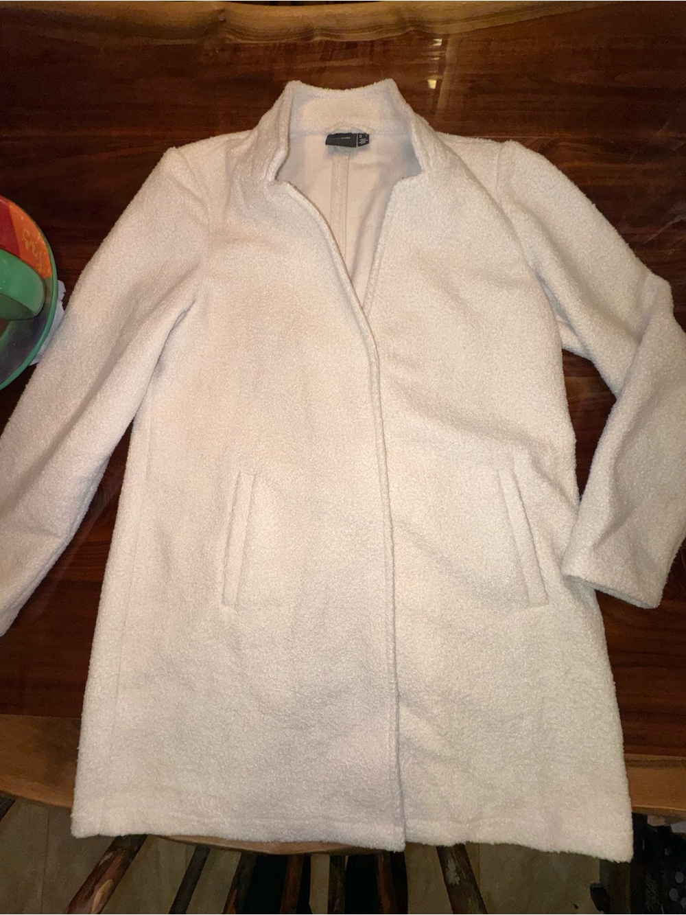 Vero Moda Sally Katrine Cream Boucle Long Coat Jacket Size L Hidden Snap